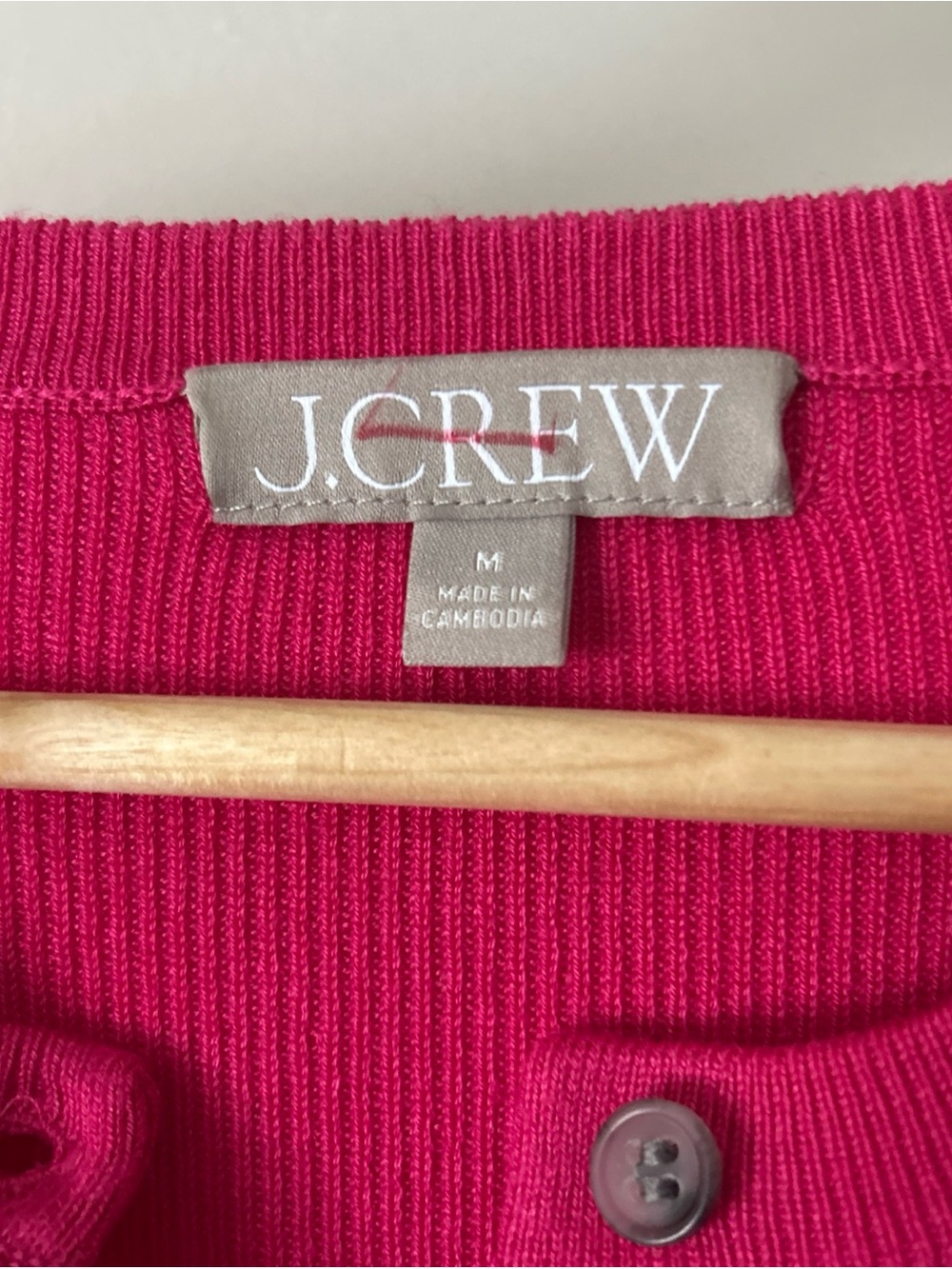 J. Crew Vintage Style Bright Strawberry Pink Button Front Crewneck Cardigan Sz M - Picture 3 of 16